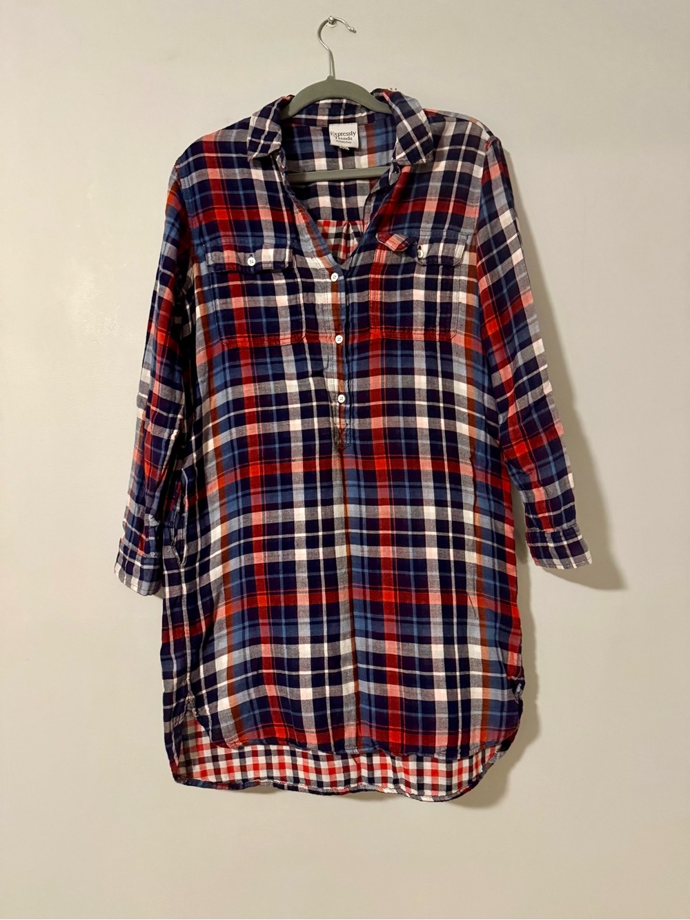 Splendid Red Navy White Plaid Shirt Dress Size Small.